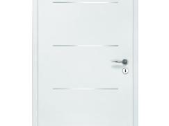 Zimmertür in weiß mit vier silbernen Streifen